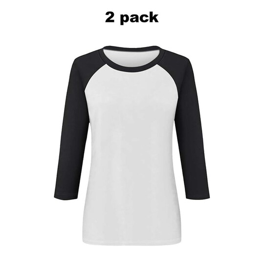 SOFRA Ladies Classic Fit Baseball Crewneck 3/4 S3eeve Tee 100 Percent Cotton Pack of 2